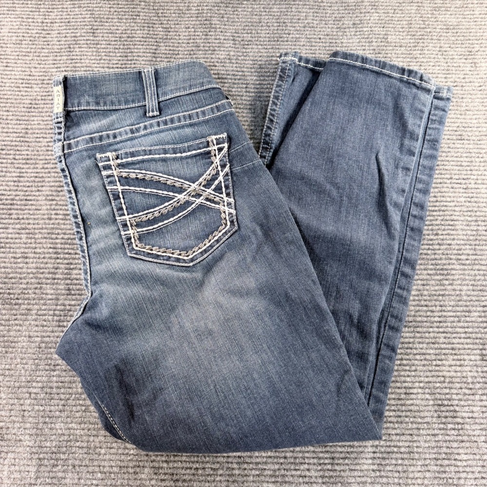 Ariat REAL Denim Jeans Women 34S Blue Thick Stitch Bootcut Western